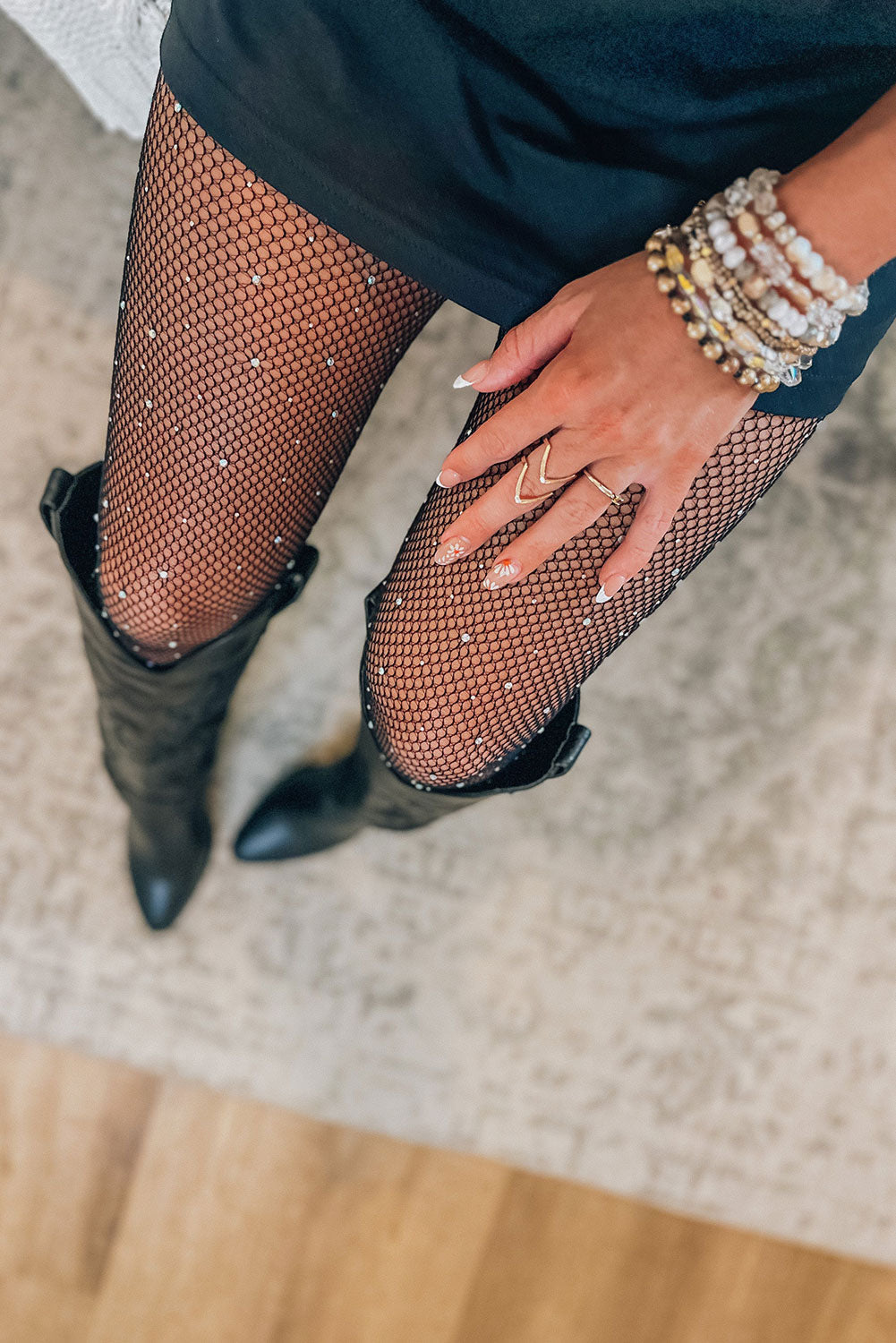 Black Rhinestone Fishnet Pantyhose