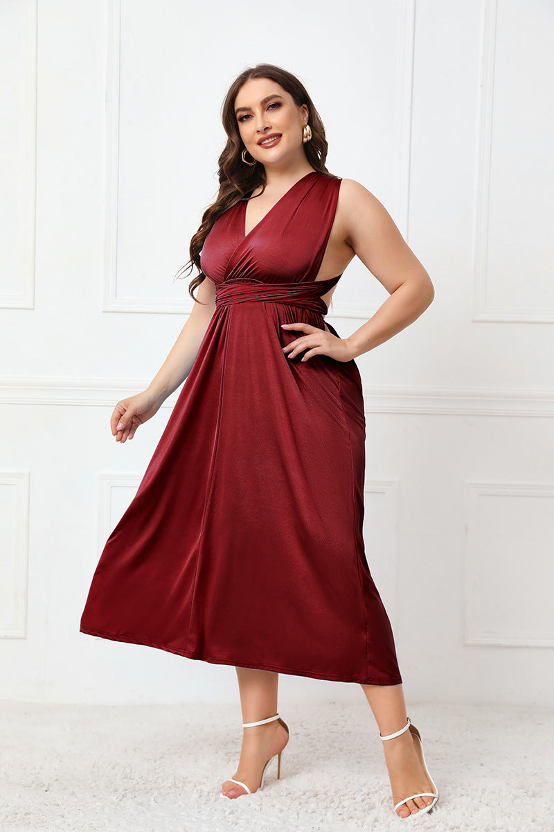 Robe mi-longue sans manches à volants noués grande taille