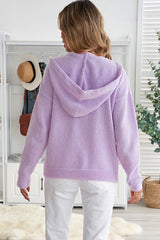 Strickhoodie mit Spitzenbesatz, halbhohem Knopf und Kordelzug