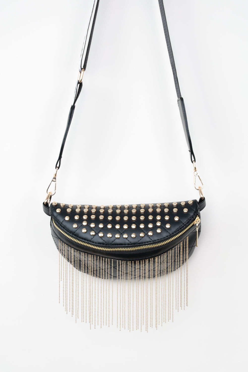 Schultertasche aus PU-Leder mit Nieten und Fransen