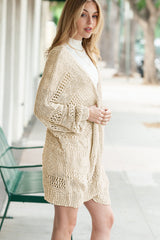 Apricot Casual Hollowed Knit Dolman Sleeve Cardigan