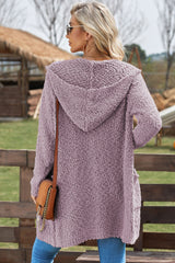 Cardigan à capuche à manches longues en tricot popcorn