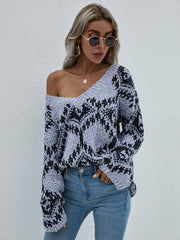 Grobstrickpullover mit geometrischem Print