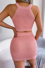 Heart Contrast Ribbed Sleeveless Knit Top Skirt Set