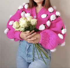 Elegant Handmade Cute Floral Sweater Coat