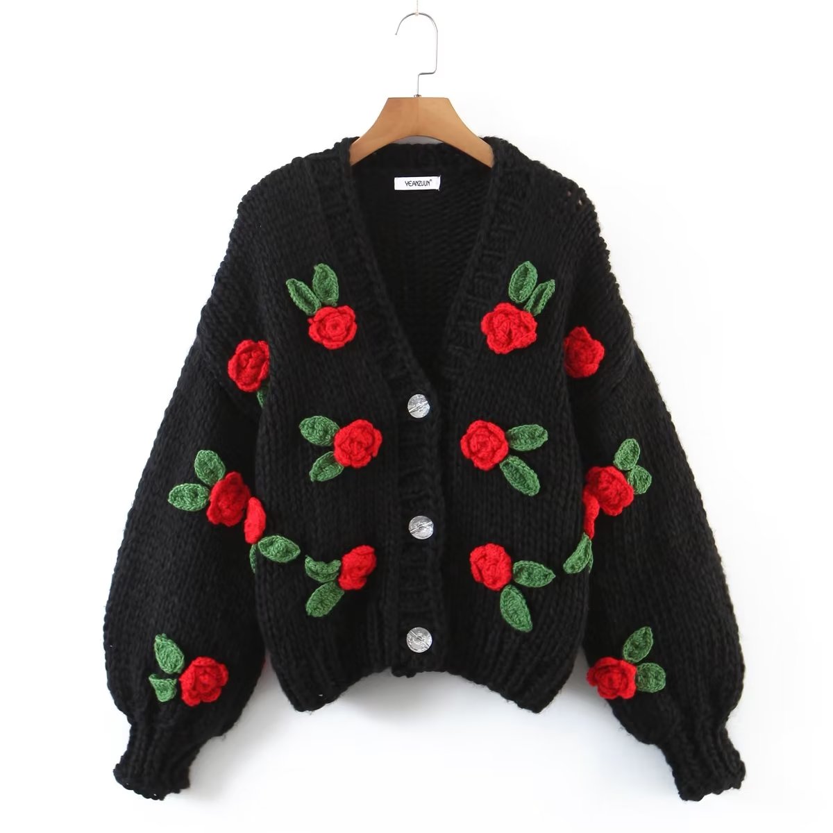 Elegant Handmade Cute Floral Sweater Coat