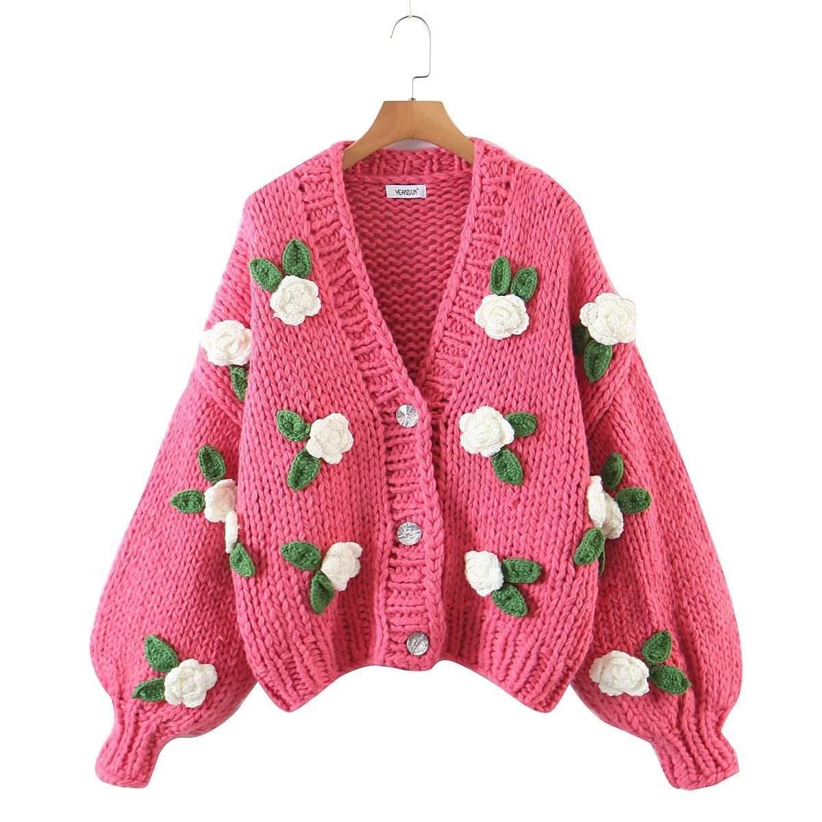 Elegant Handmade Cute Floral Sweater Coat