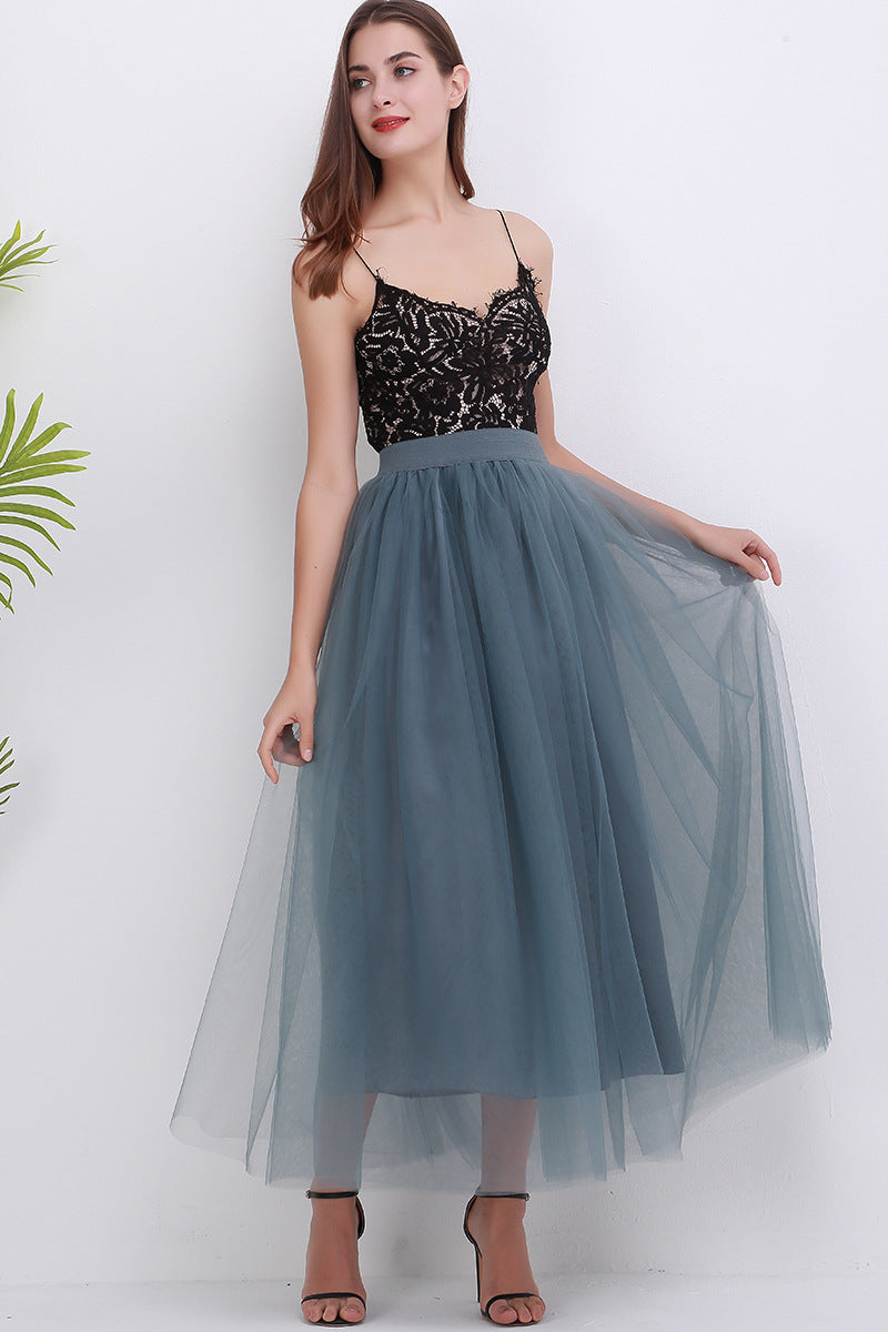 4 Layers 100 Mesh Half-Length Long Skirt Tulle Skirt Gauze Skirt