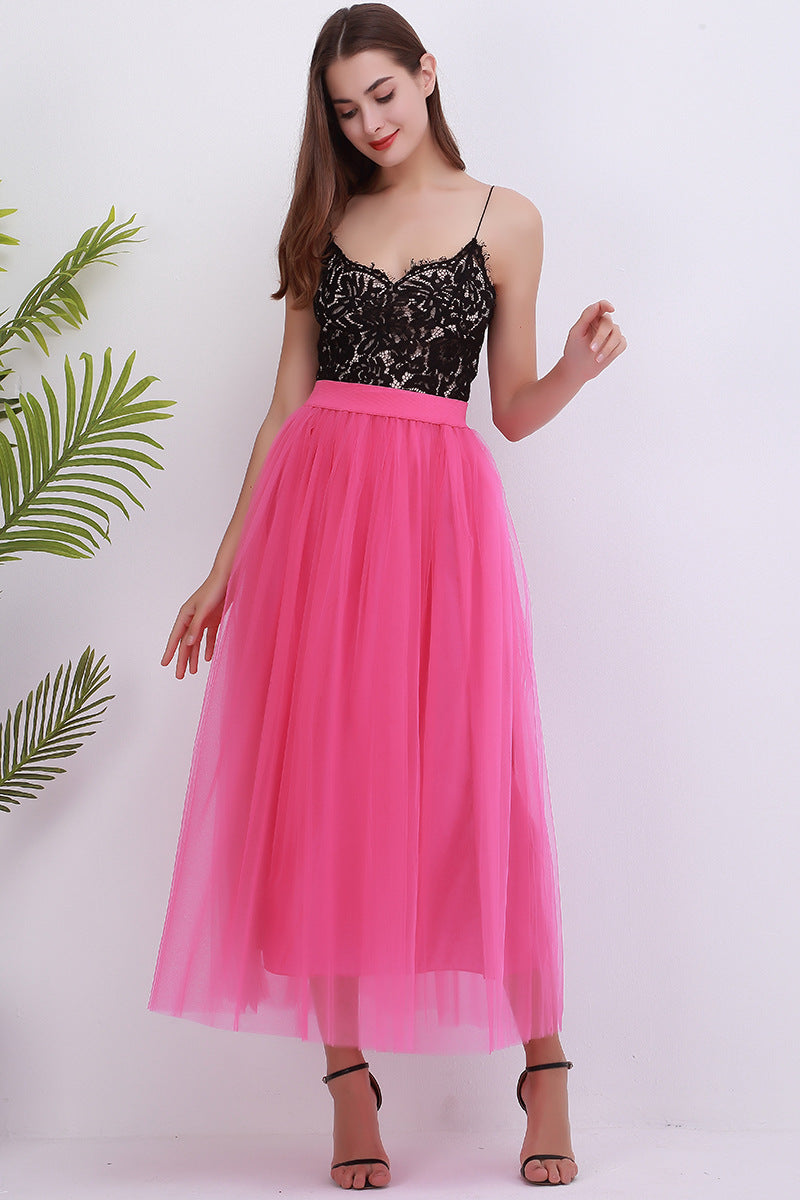 4 Layers 100 Mesh Half-Length Long Skirt Tulle Skirt Gauze Skirt