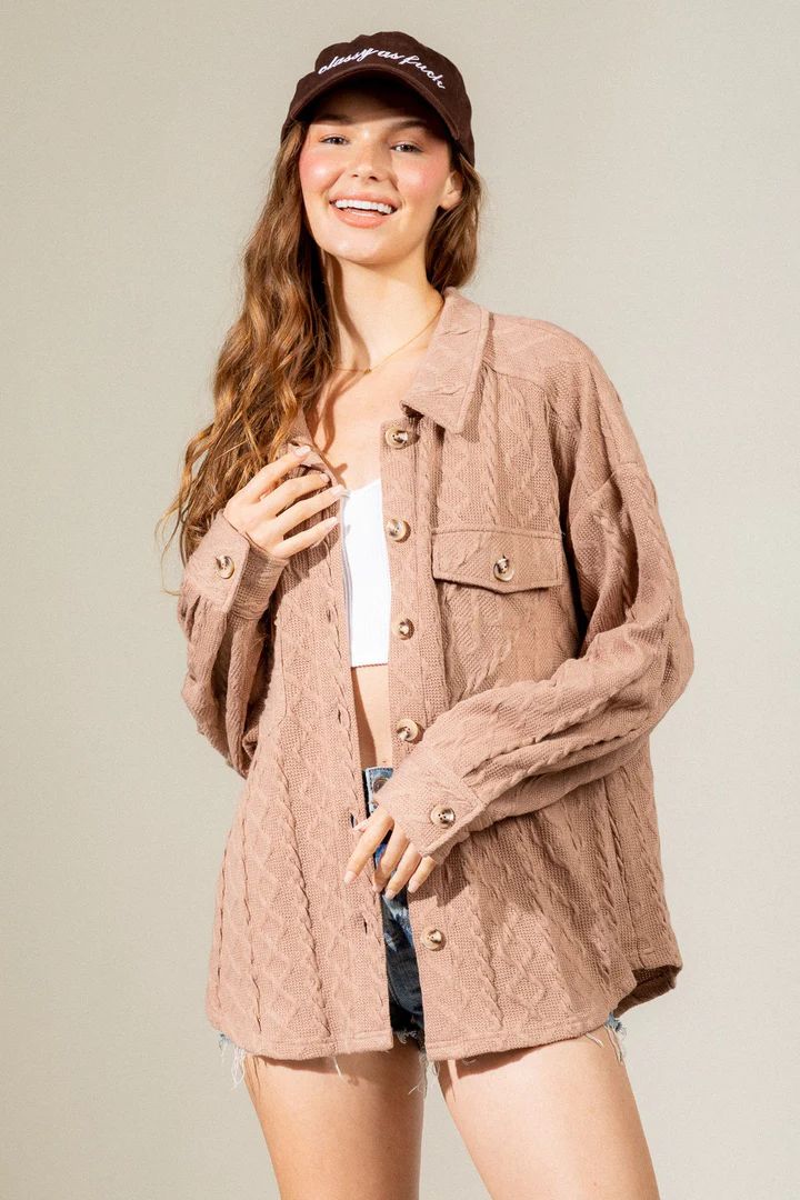Large Pocket Twist Knitted Shacket