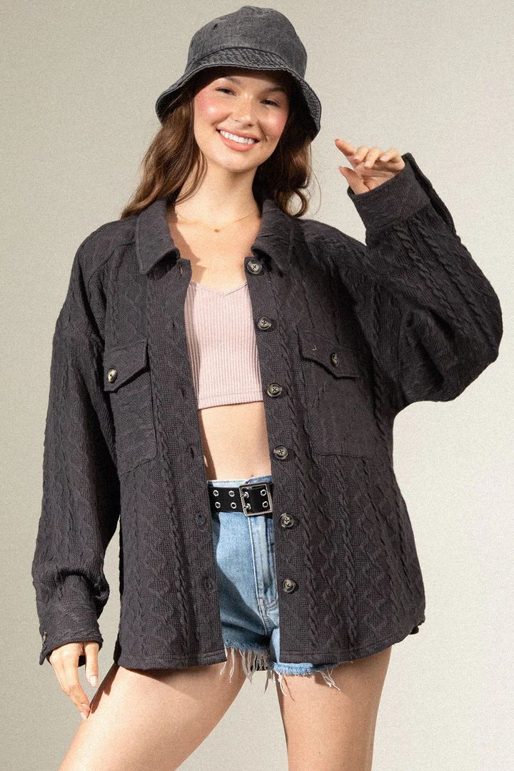 Large Pocket Twist Knitted Shacket