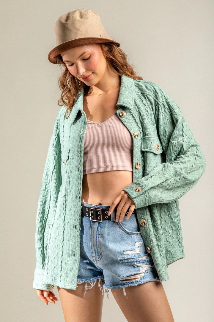 Large Pocket Twist Knitted Shacket