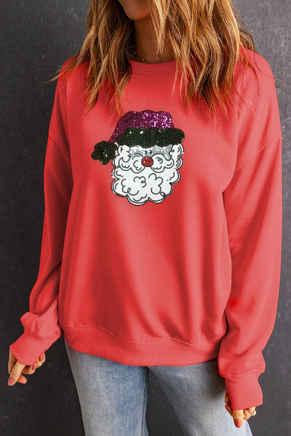 Red Sequin Christmas Santa Graphic Sweatshirt