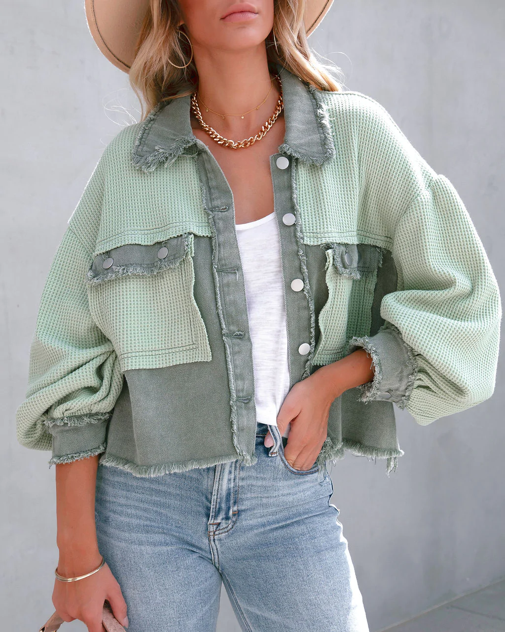 Cotton Waffle Denim Stitching Niche Loose Jacket Coat