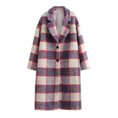 Brushed Thickened Pattern Coat Loose Trench Coat Woolen Plaid Casual