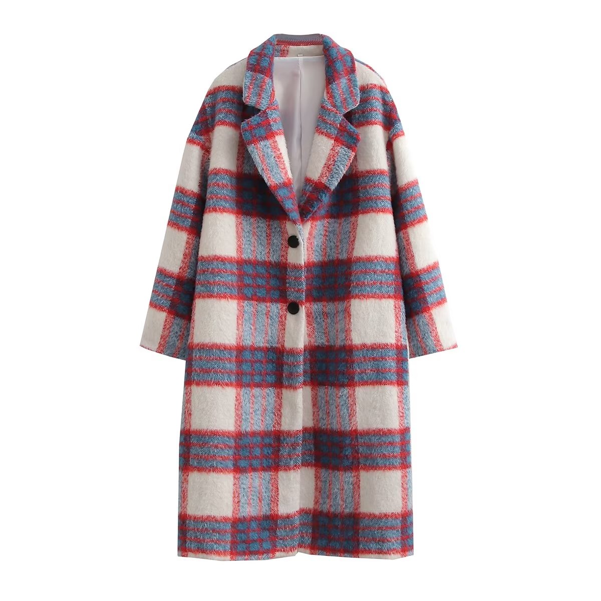 Brushed Thickened Pattern Coat Loose Trench Coat Woolen Plaid Casual