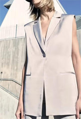 Casual Silk Satin Texture Blazer Vest