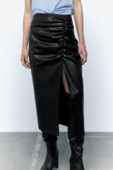 Minority Pleated Decorative Faux Leather Skirt