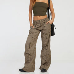 Casual Pants Pocket Low Waist Jeans Retro Straight Cargo Trousers