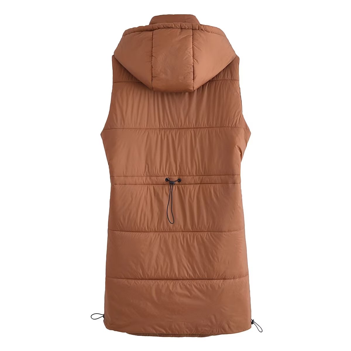 Hooded Long Vest Casual Simple Drawstring Slim Fit Cotton Padded Jacket Cotton Warm Jacket