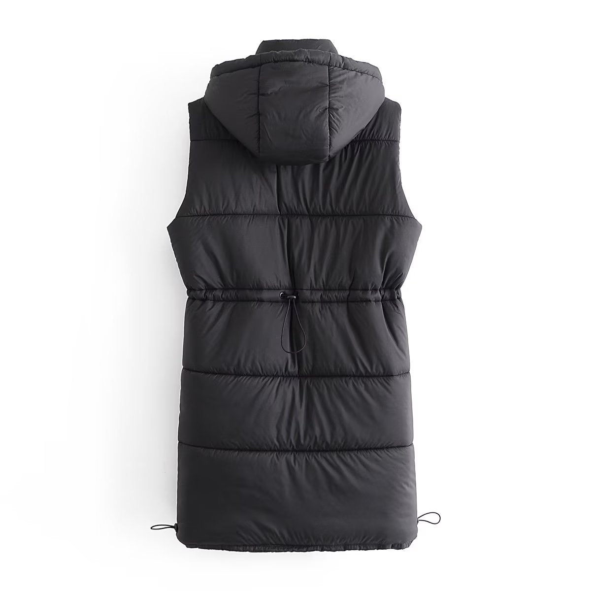 Hooded Long Vest Casual Simple Drawstring Slim Fit Cotton Padded Jacket Cotton Warm Jacket