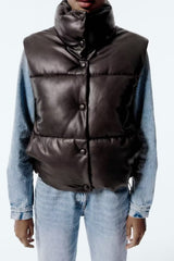 Casual StCollar Zipper Faux Leather Warm Vest