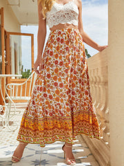 Printed Tie Maxi A Line Skirt