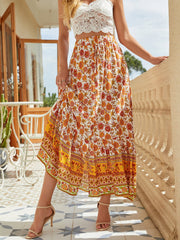 Printed Tie Maxi A Line Skirt
