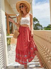 Printed Tie Maxi A Line Skirt