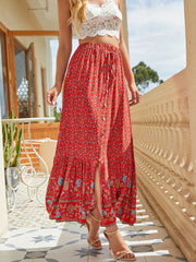 Printed Tie Maxi A Line Skirt