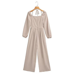 Square Collar Loose Jumpsuit Long Sleeve Trousers Jumpsuit