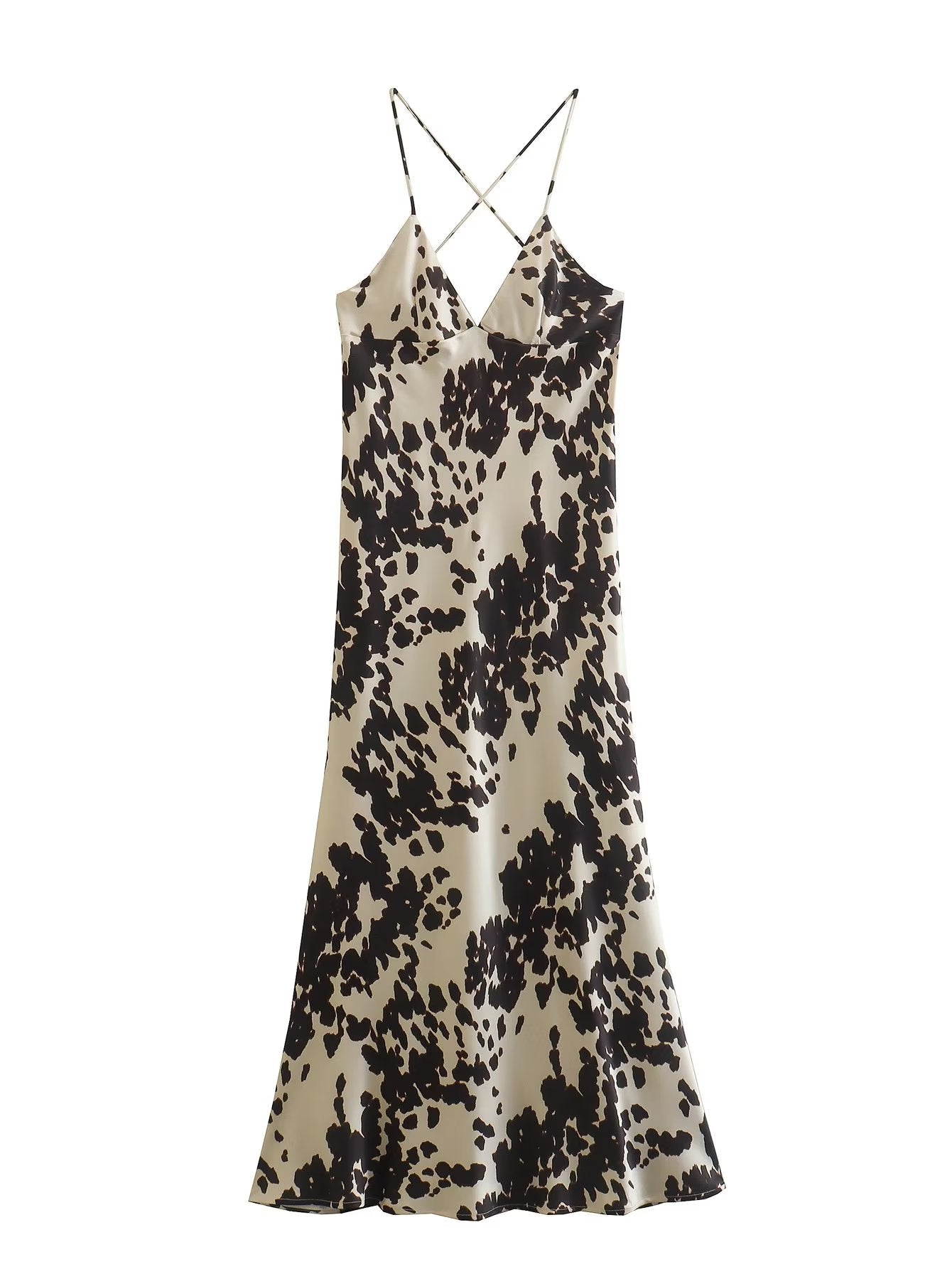 Holiday Silk Satin Texture Printing Slip Dress