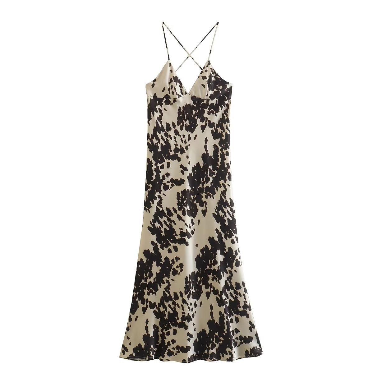 Holiday Silk Satin Texture Printing Slip Dress