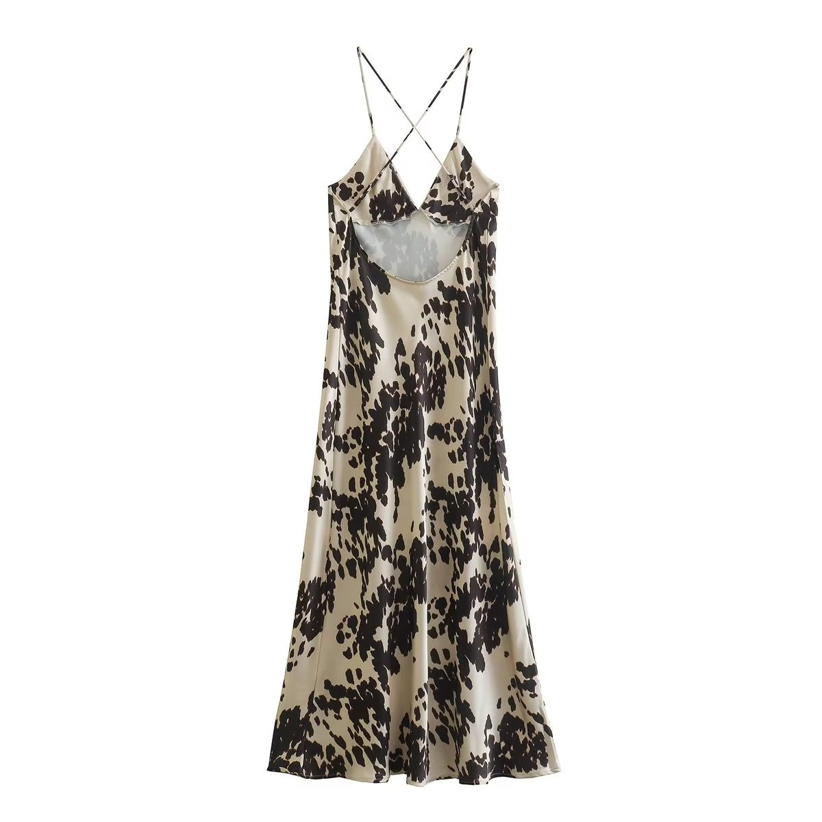 Holiday Silk Satin Texture Printing Slip Dress