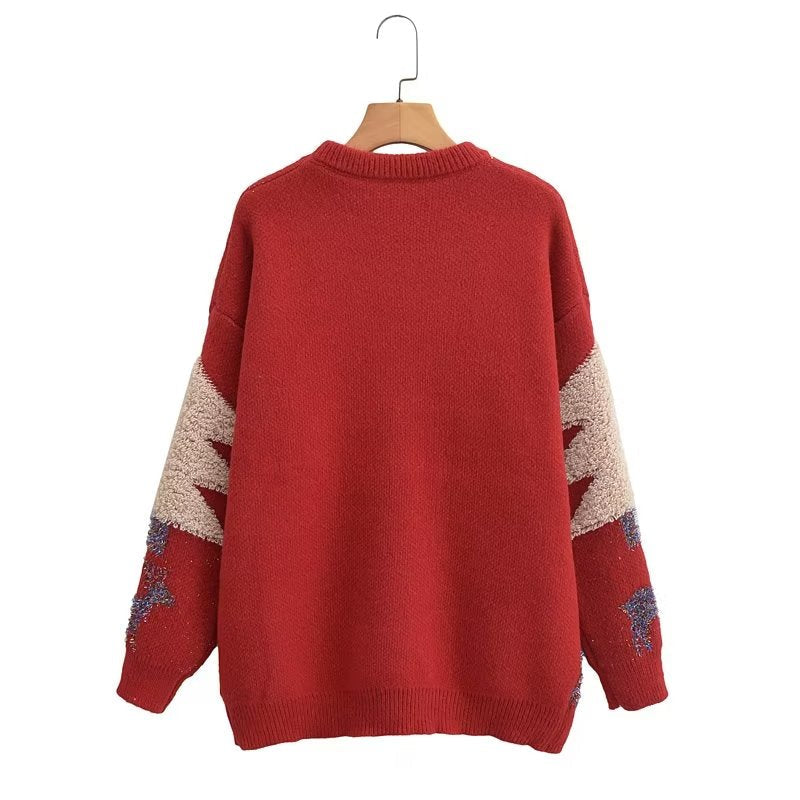 Sweater Christmas Snowflake Long Sleeve Bottoming round Neck Knitted Sweater Pullover Sweater