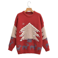 Sweater Christmas Snowflake Long Sleeve Bottoming round Neck Knitted Sweater Pullover Sweater