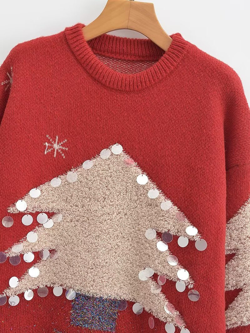 Sweater Christmas Snowflake Long Sleeve Bottoming round Neck Knitted Sweater Pullover Sweater