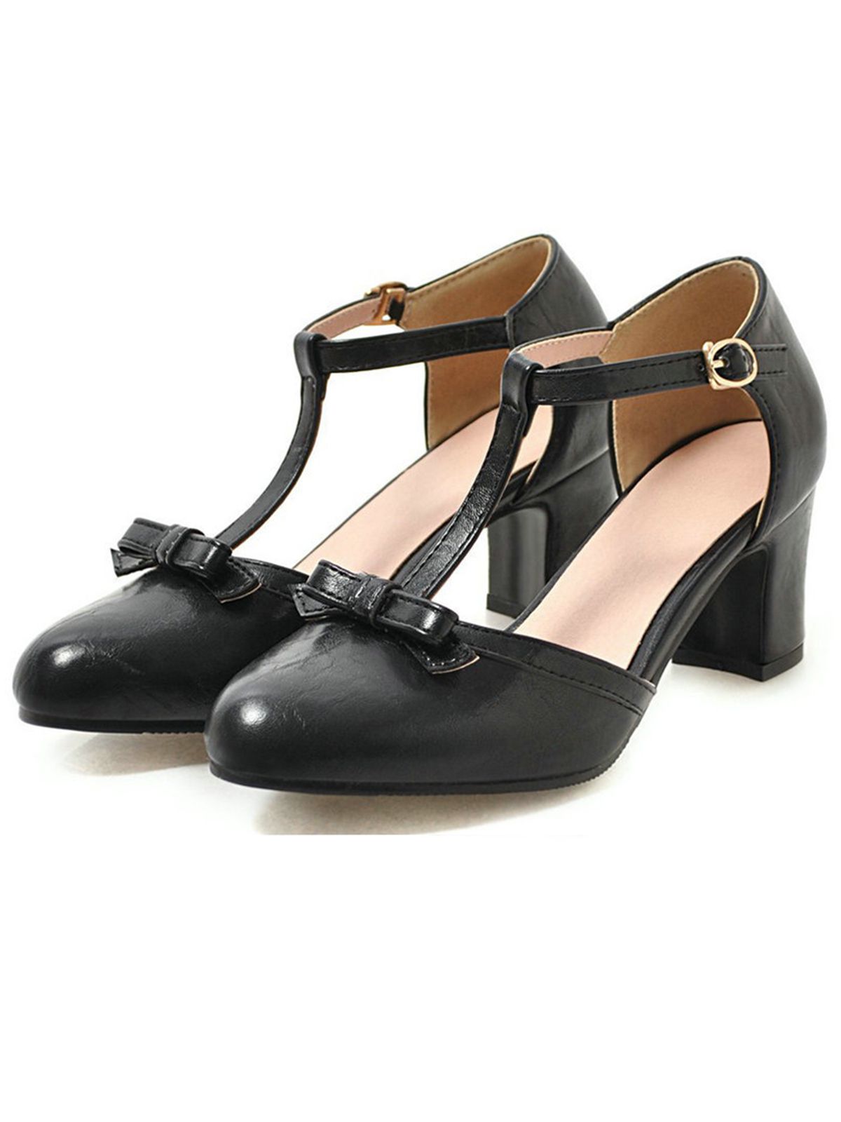 Retro-Schuhe mit T-Riemen und klobigen Absätzen