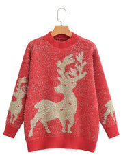 Real Shot Christmas Snowflake Sweater Loose Mink Fur Thickened College Mid Length Bright Silk Deer Sweater