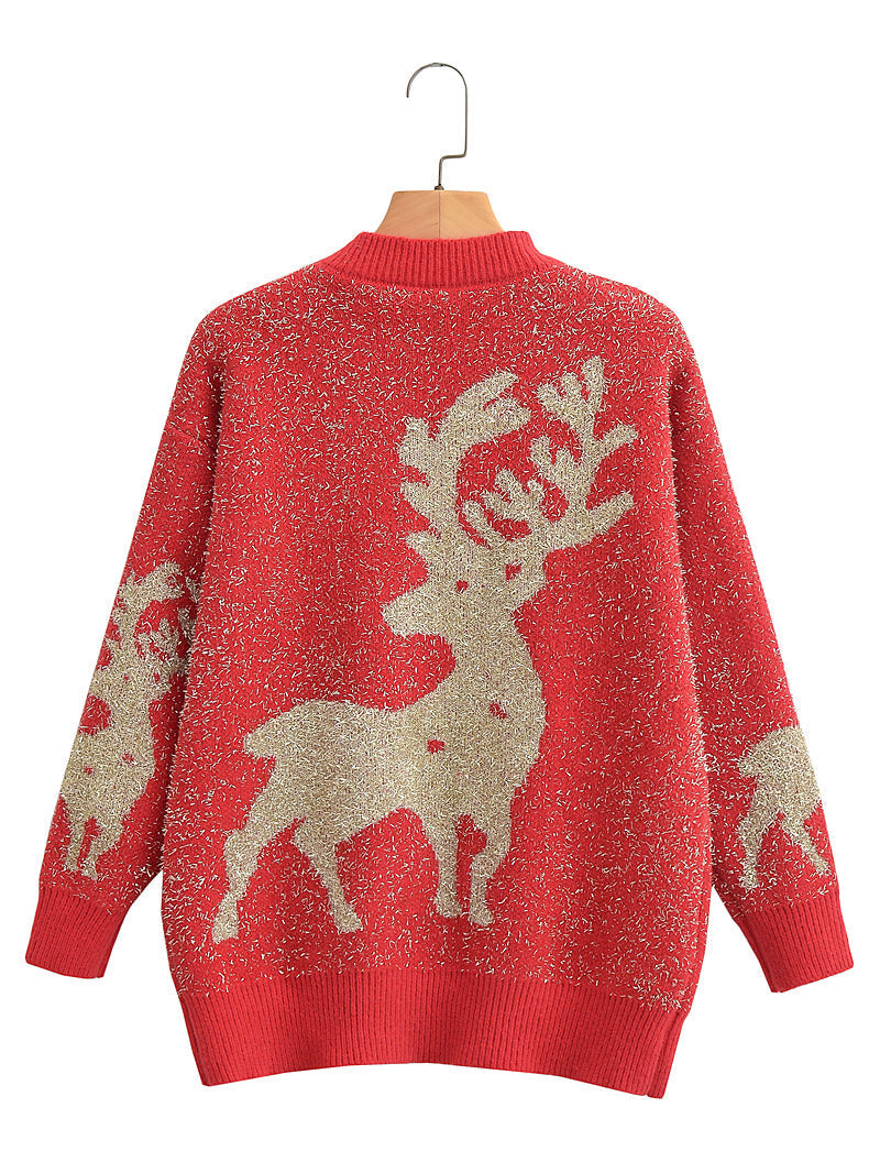 Real Shot Christmas Snowflake Sweater Loose Mink Fur Thickened College Mid Length Bright Silk Deer Sweater