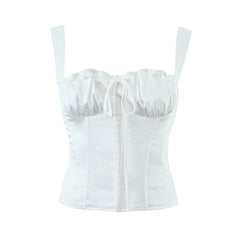 Knitted Lace up Bow Suspenders Vest  White Liner Boning Corset Waist Top