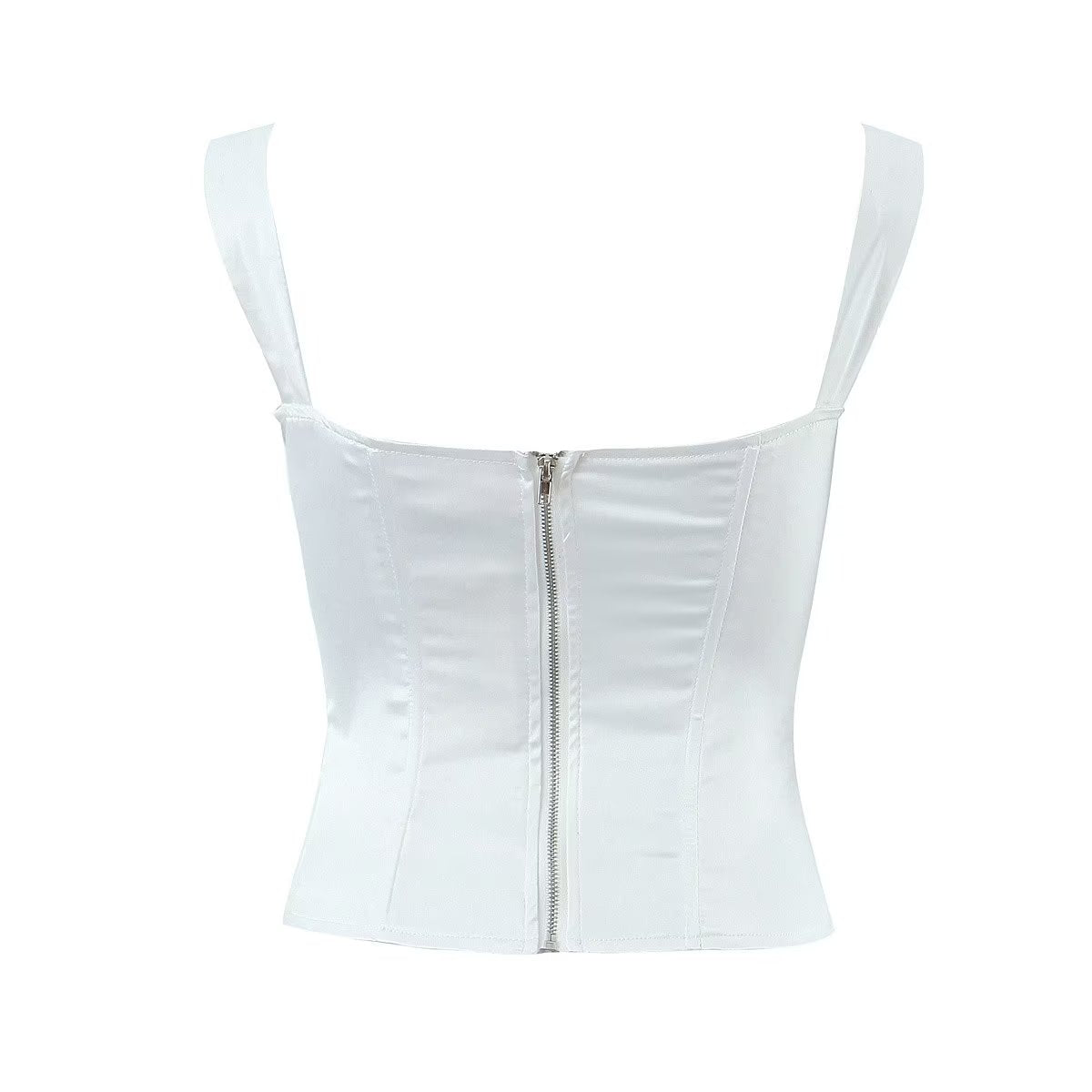 Knitted Lace up Bow Suspenders Vest  White Liner Boning Corset Waist Top