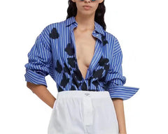 Early Leaf Positioning Printed Shirt Single Breasted Top