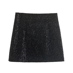 Black Paillette Y2g Skirt Slim Fit High Waist Side Zipper Mini Skirt