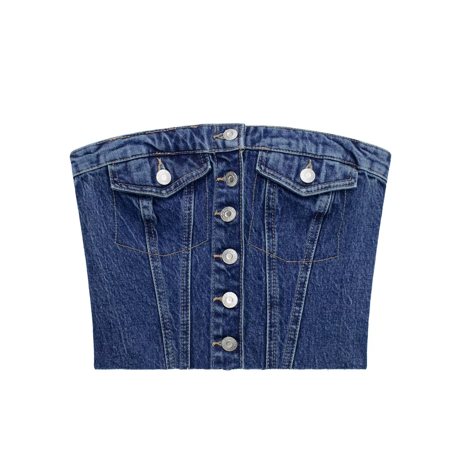 Washed Denim Corset Tube Top Sweet Sleeveless Top