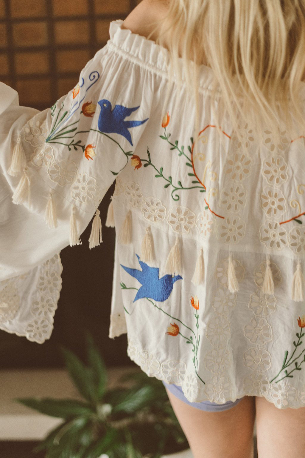 Bohemian Holiday Flower Embroidered Hollow Fringe Decorative Top