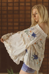 Bohemian Holiday Flower Embroidered Hollow Fringe Decorative Top