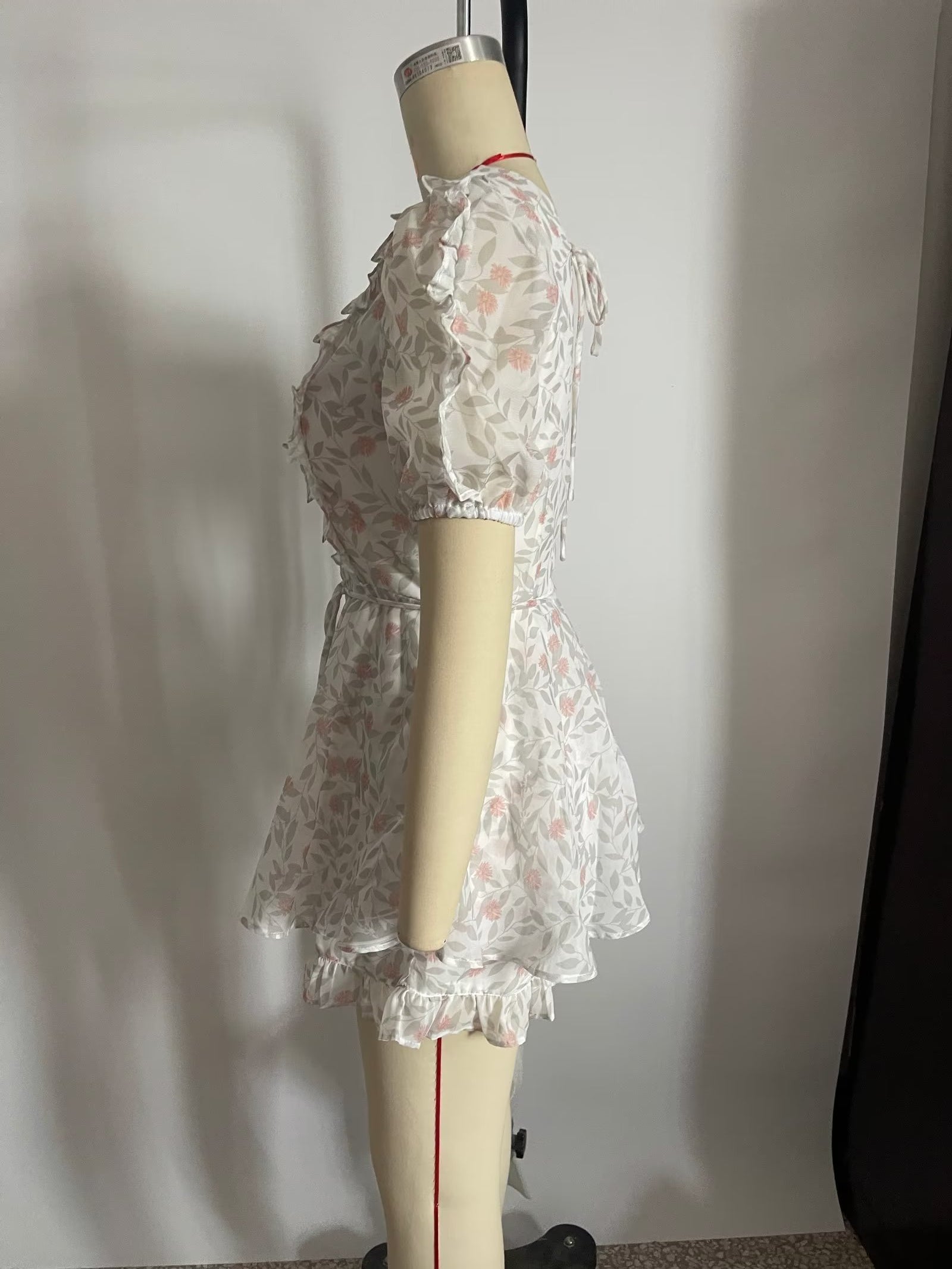 V neck Slingback Printed Ruffled Short Sleeves Jumpsuit Shorts