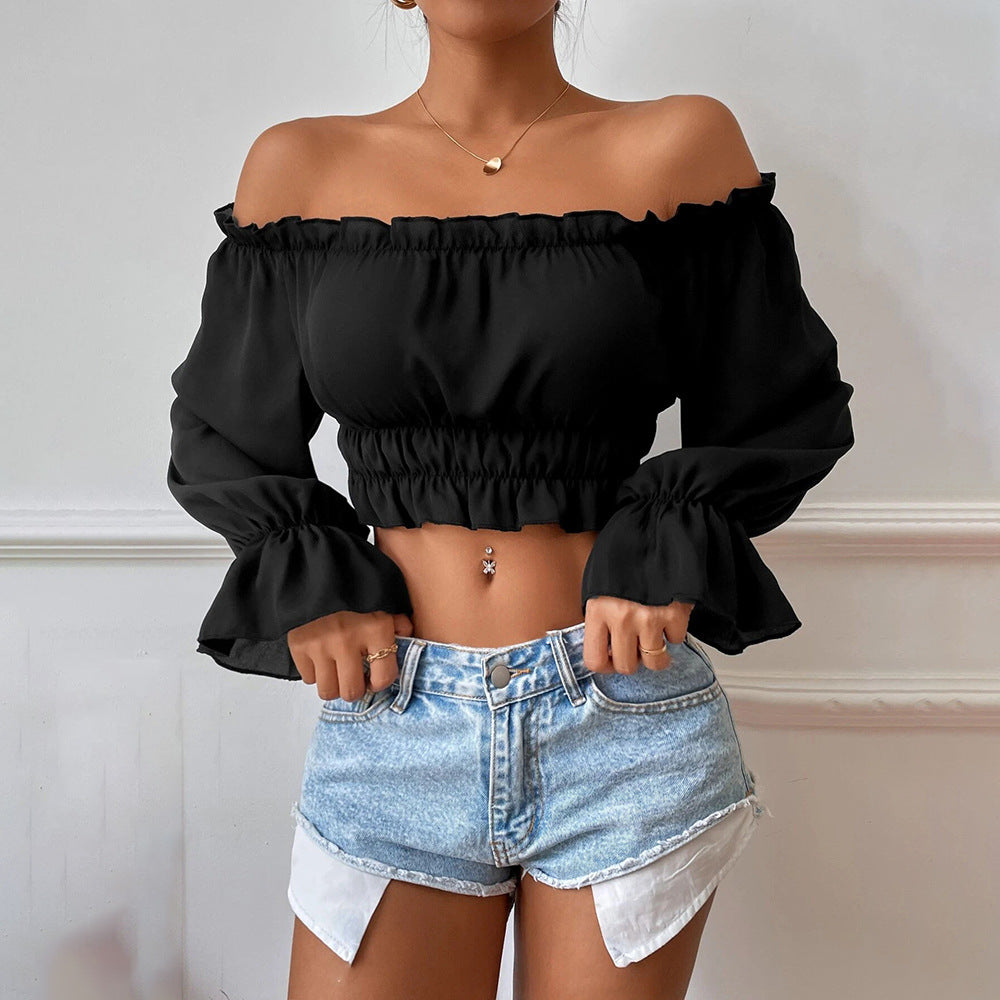 Casual Home Waist Tight Wooden Leaf Collar Long Sleeve Shirt Top