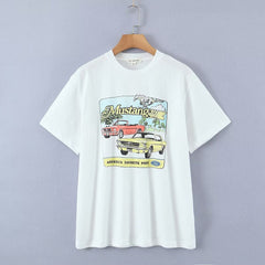 Locomotive Printed Round Neck Pullover Short Sleeve T shirt